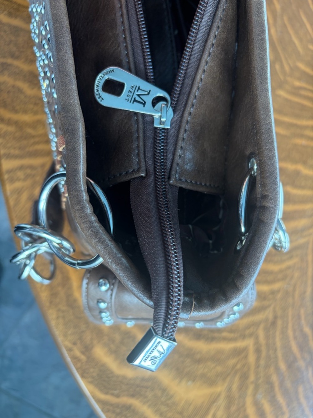 Montana West Brown Embellished Women's Shoulder Bag w/concealed compartment - Picture 8 of 16